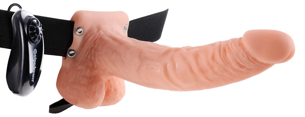FETISH FANTASY SERIES - 9 INCH VIBRATING HOLLOW STRAP-ON WITH BALLS