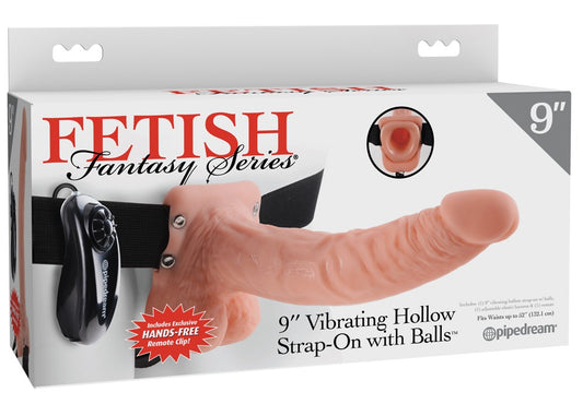 FETISH FANTASY SERIES - 9 INCH VIBRATING HOLLOW STRAP-ON WITH BALLS