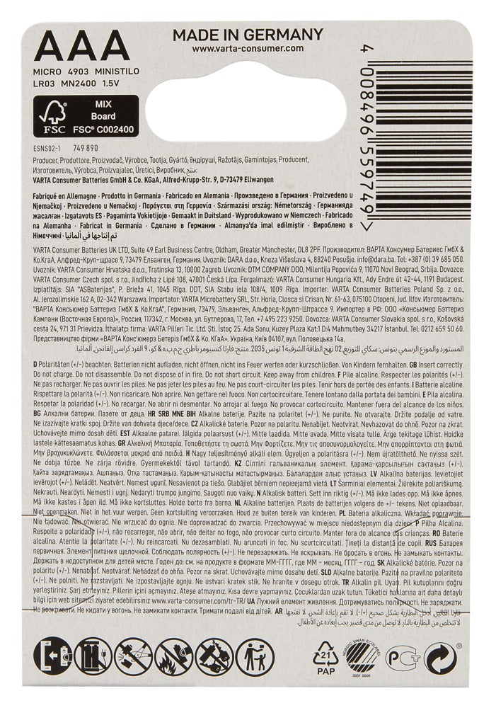 VARTA - 4 AAA BATTERIES