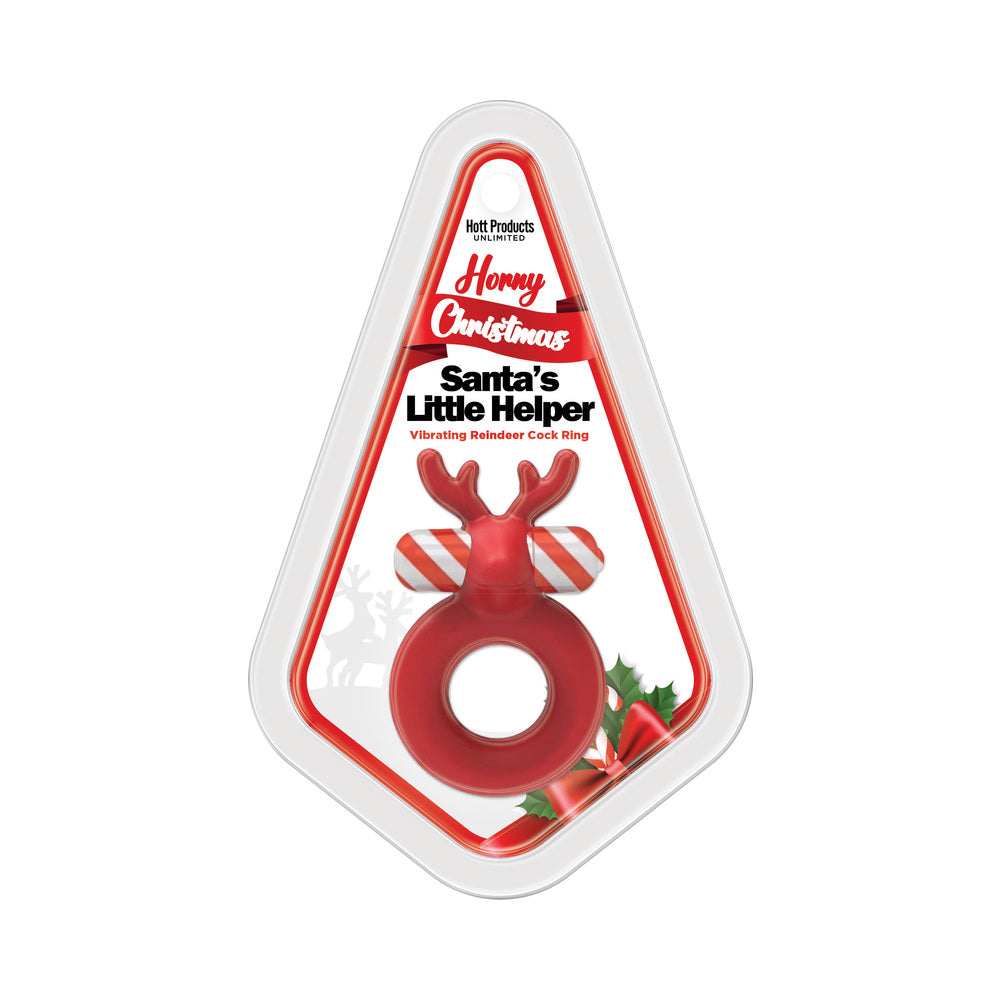 HOTT PRODUCTS - HORNY CHRISTMAS SANTA'S LITTLE HELPER REINDEER COCK RING WITH MULTI-SPEED CANDY CANE STRIPED BULLET LIQUID SILICONE