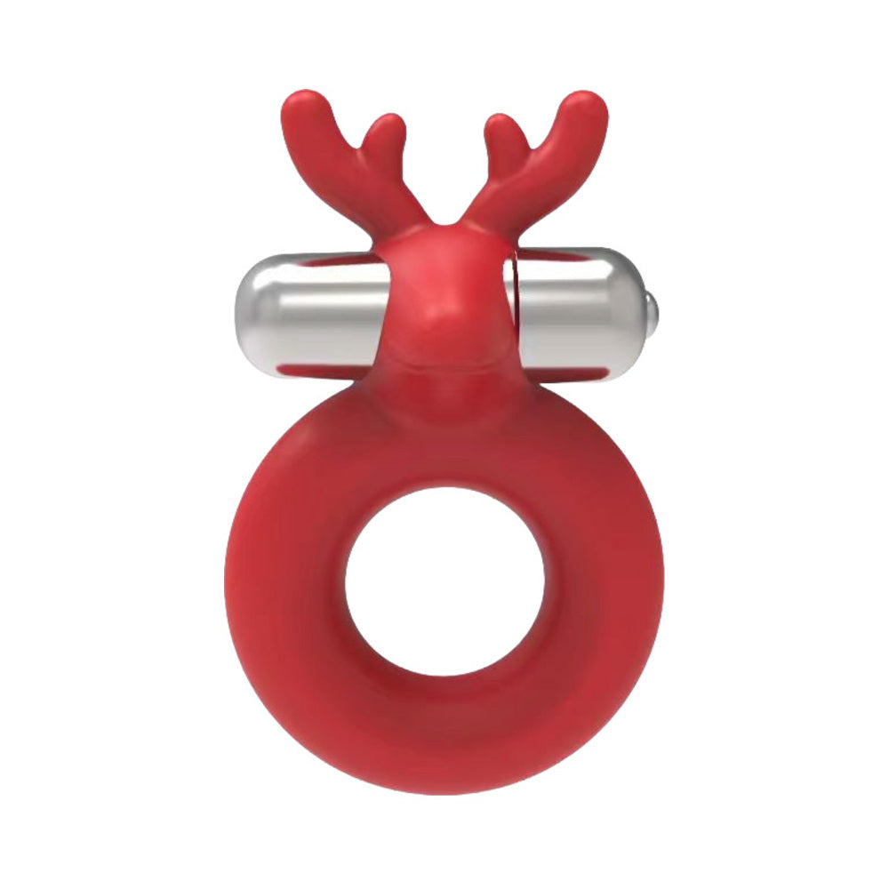 HOTT PRODUCTS - HORNY CHRISTMAS SANTA'S LITTLE HELPER REINDEER COCK RING WITH MULTI-SPEED CANDY CANE STRIPED BULLET LIQUID SILICONE