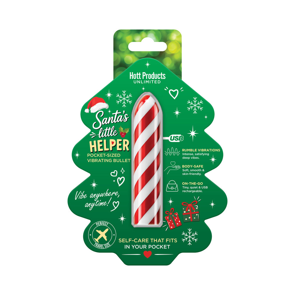 HOTT PRODUCTS - HORNY CHRISTMAS SANTA'S LITTLE HELPER CANDY CANE STRIPED LIQUID SILICONE MULTI-SPEED RECHARGEABLE VIBRATOR