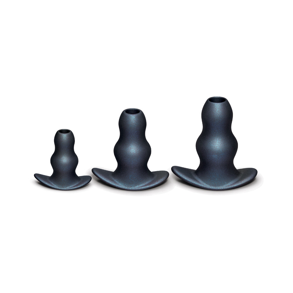 B-VIBE - CONJUNTO DE TREINO ANAL DE 3 PEÇAS TRIPLE RIPPLE HOLLOW TUNNEL PLUGS EM SILICONE