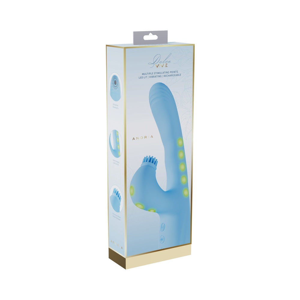 SHOTS - ESTIMULADOR CLITORIDIANO VIBRANTE E DE TOQUES VIVE ANDRIA LED G-SPOT AZUL