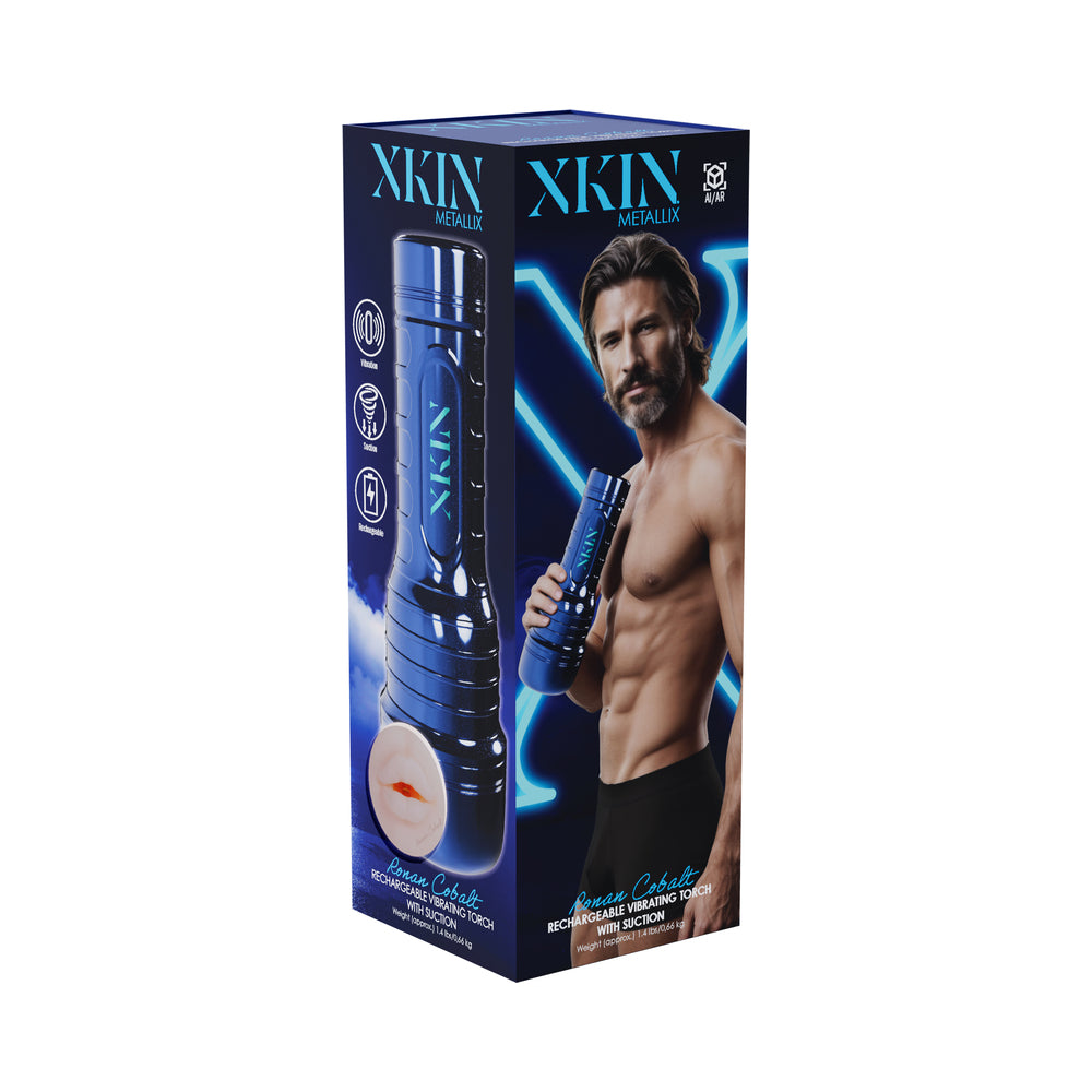 SHOTS - XKIN RONAN COBALT MASTURBADOR COM VIBRAÇÃO E SUCÇÃO AZUL METÁLICO