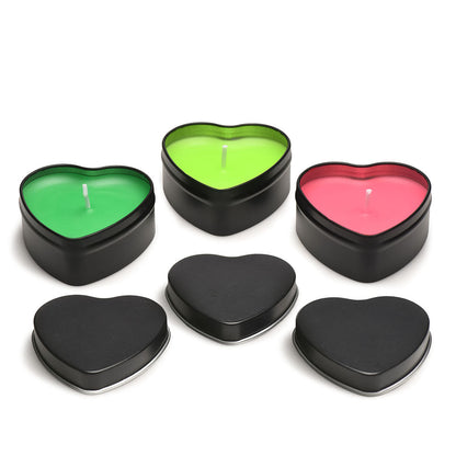 XR BRANDS - CONJUNTO DE 3 VELAS EM FORMA DE CORAÇÃO COM EFEITO DE GOTAS, REACTIVAS À LUZ NEGRA UV, MASTER SERIES