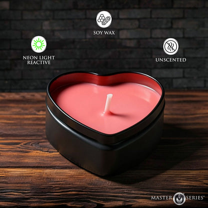 XR BRANDS - CONJUNTO DE 3 VELAS EM FORMA DE CORAÇÃO COM EFEITO DE GOTAS, REACTIVAS À LUZ NEGRA UV, MASTER SERIES