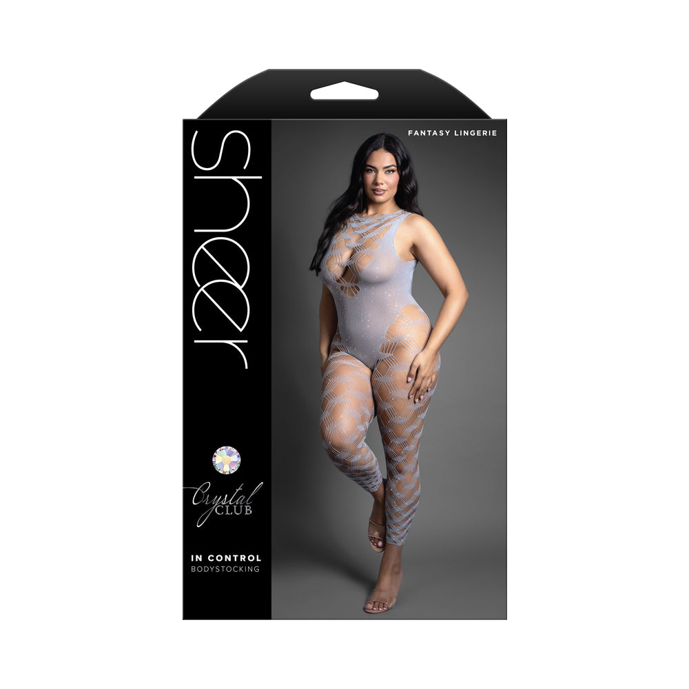 FANTASY LINGERIE - SHEER CRYSTAL CLUB BODYSTOCKING TRANSPARENTE SEM PÉS E COM COSTAS ABERTAS TAMANHO QUEEN