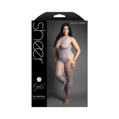 FANTASY LINGERIE - SHEER CRYSTAL CLUB BODYSTOCKING TRANSPARENTE SEM PÉS E COM COSTAS ABERTAS TAMANHO QUEEN