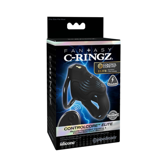 PIPEDREAM - FANTASY C-RINGZ CONTROLCORE ELITE REMOTE VIBRATING & ELECTRO-STIM COCK BLOCKER BLACK