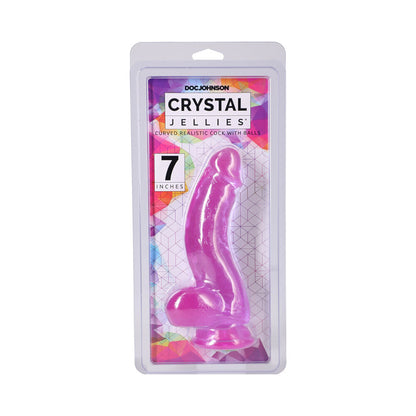 DOC JOHNSON - CRYSTAL JELLIES PILO CURVO REALISTA COM BOLAS 17,8 CM VIOLETA