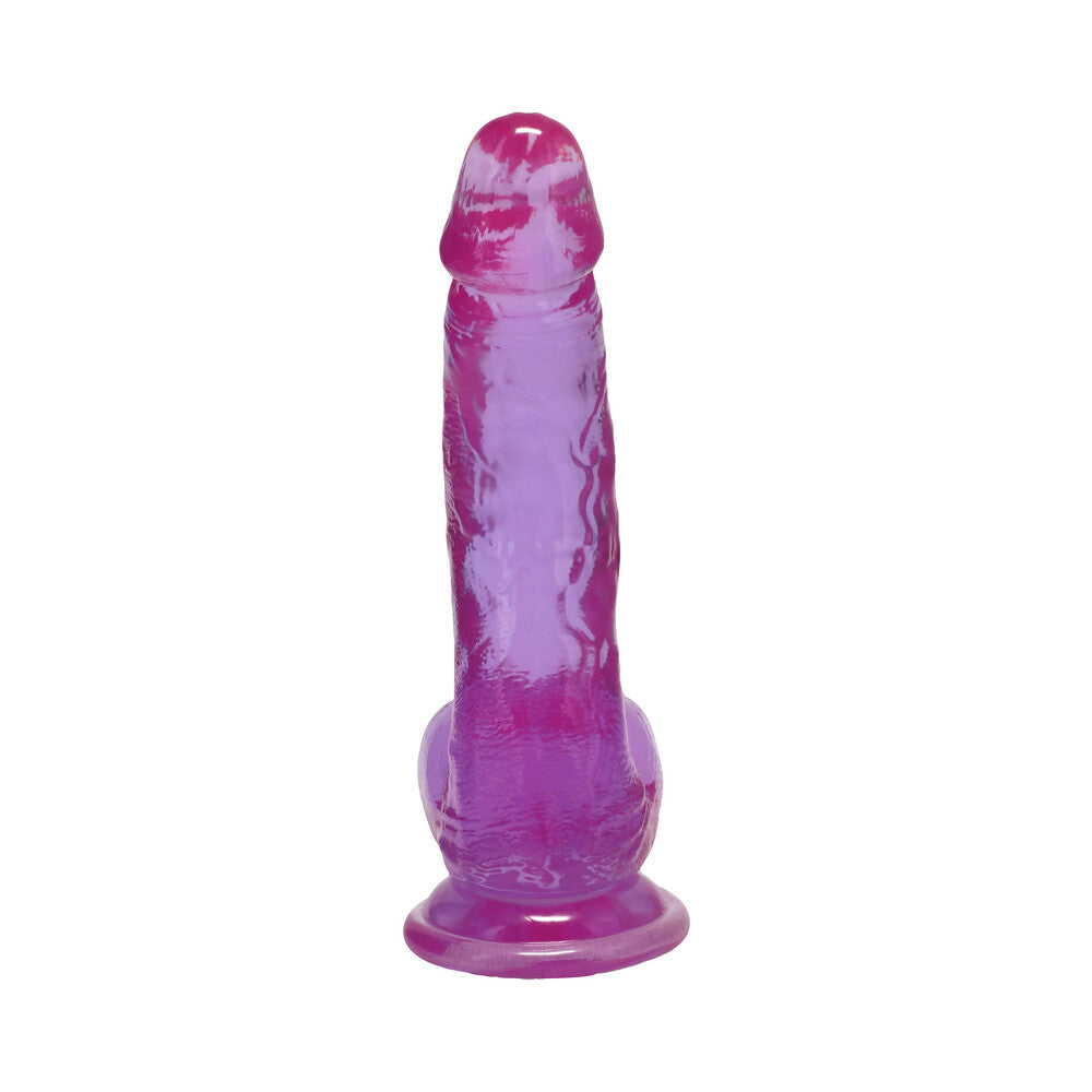 DOC JOHNSON - CRYSTAL JELLIES PILO CURVO REALISTA COM BOLAS 17,8 CM VIOLETA