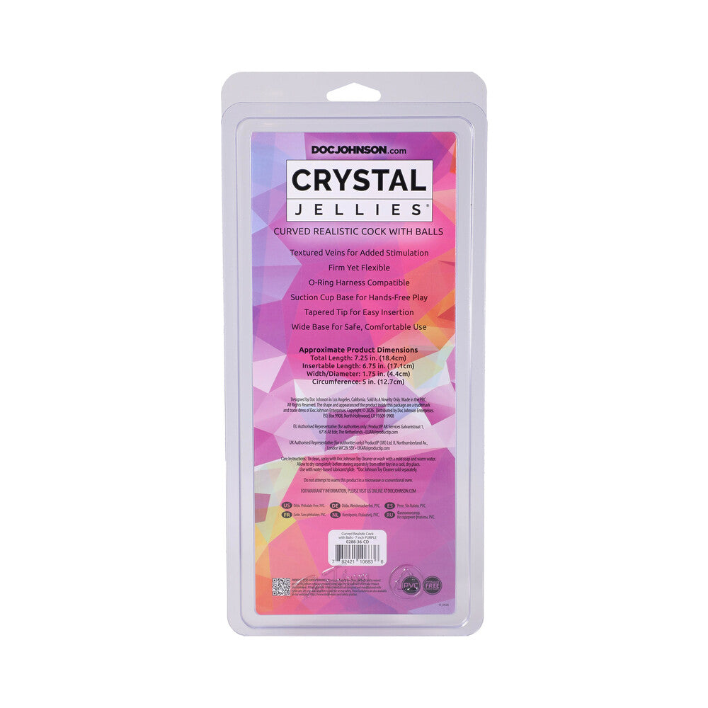DOC JOHNSON - CRYSTAL JELLIES PILO CURVO REALISTA COM BOLAS 17,8 CM VIOLETA