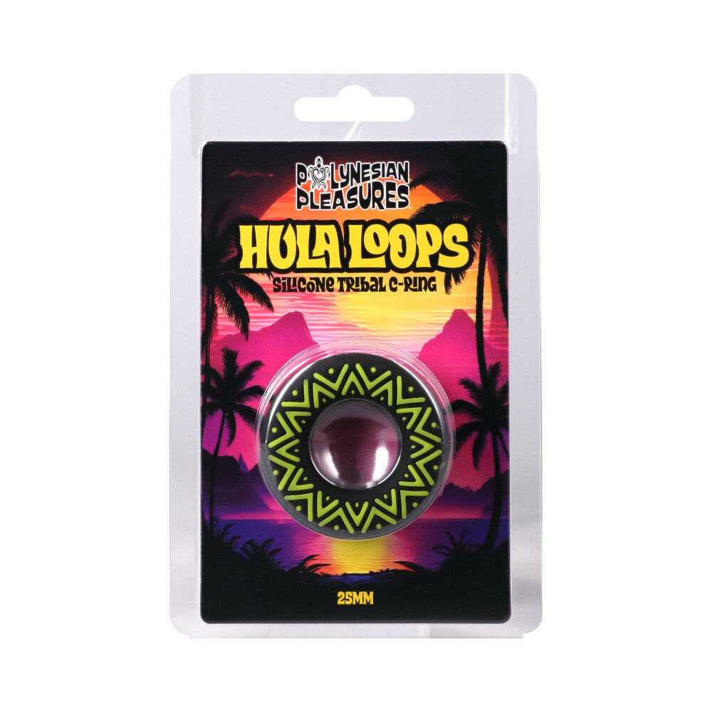 DOC JOHNSON - POLYNESIAN PLEASURES HULA LOOPS ANEL PENIAN DE SILICONE TRIBAL 25MM AMARELO/PRETO