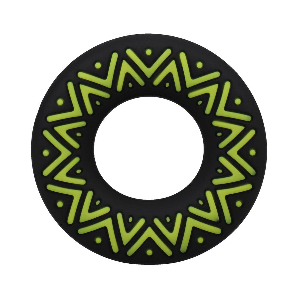 DOC JOHNSON - POLYNESIAN PLEASURES HULA LOOPS ANEL PENIAN DE SILICONE TRIBAL 25MM AMARELO/PRETO
