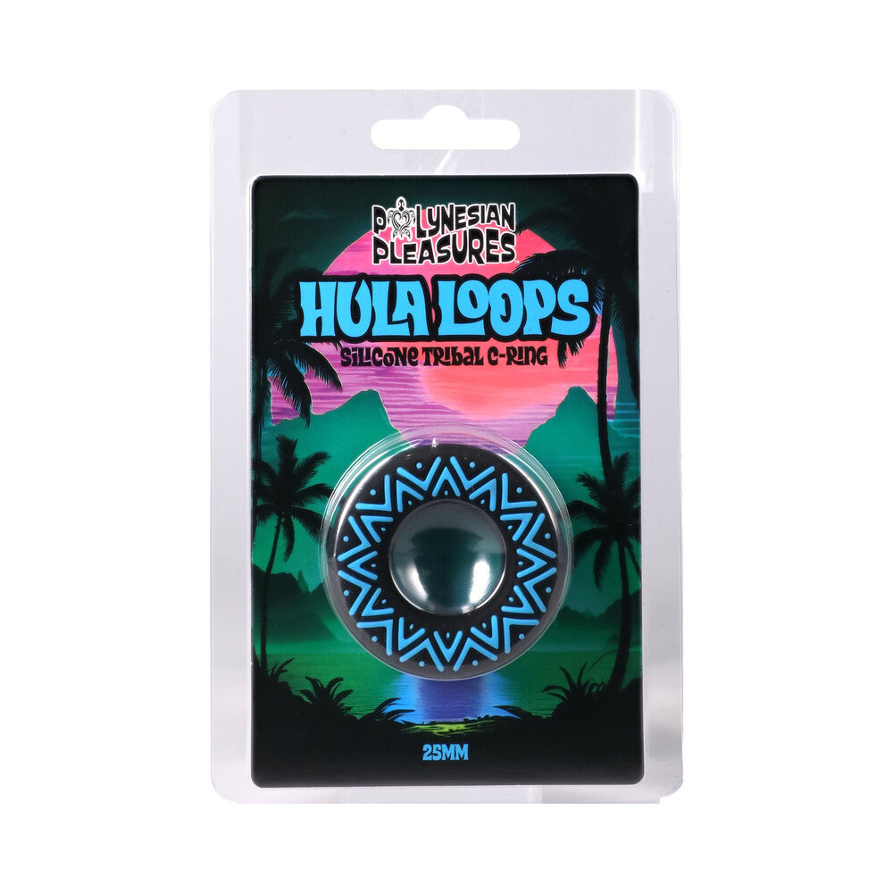 DOC JOHNSON - POLYNESIAN PLEASURES HULA LOOPS ANEL PENIAN DE SILICONE TRIBAL 25MM AZUL/PRETO