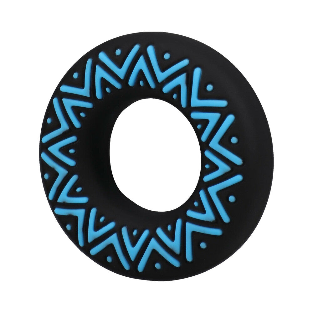 DOC JOHNSON - POLYNESIAN PLEASURES HULA LOOPS ANEL PENIAN DE SILICONE TRIBAL 25MM AZUL/PRETO