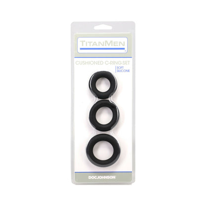 DOC JOHNSON - CONJUNTO DE 3 ANÉIS PENIANOS ACOLCHOADOS EM SILICONE TITANMEN PRETO