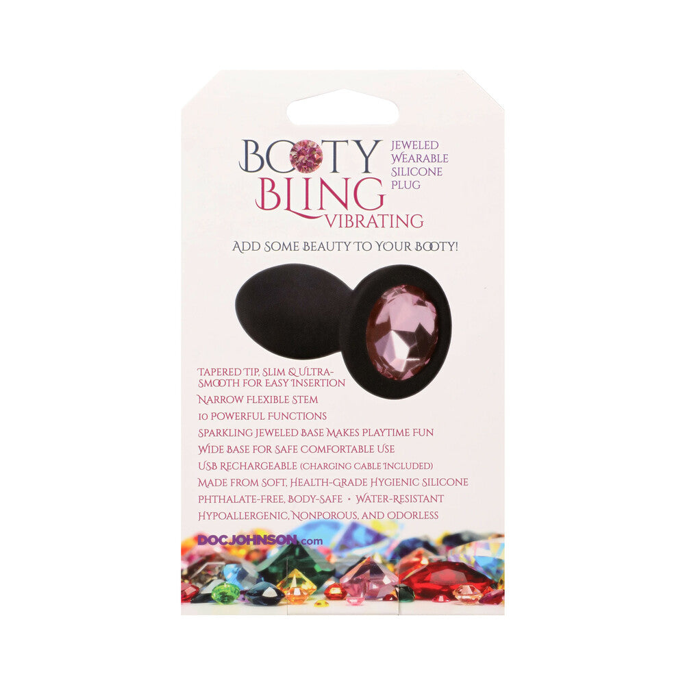 DOC JOHNSON - BOOTY BLING VIBRADOR ANAL DE SILICONE COM JOIA 3 POLEGADAS ROSA