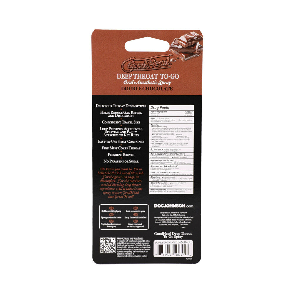 DOC JOHNSON - SPRAY PARA GARGANTA PROFUNDA GOODHEAD TO-GO DUPLO CHOCOLATE 8,8 ML
