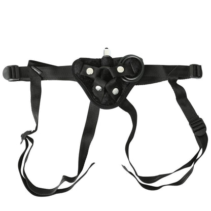 SPORTSHEETS - ADJUSTABLE VIBRATING BLACK VELVET STRAP-ON HARNESS