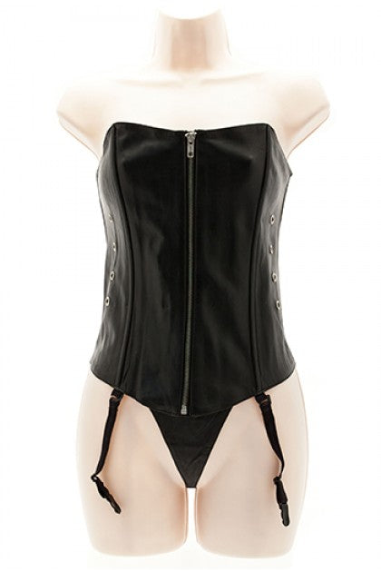 CORSET NEGRO,CUERO C/TANGA TM