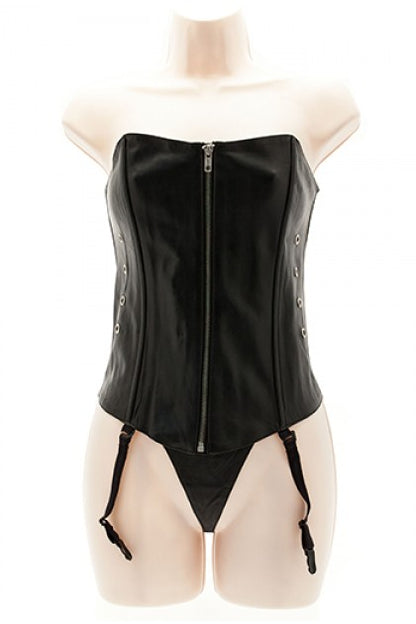 CORSET NEGRO,CUERO C/TANGA TM