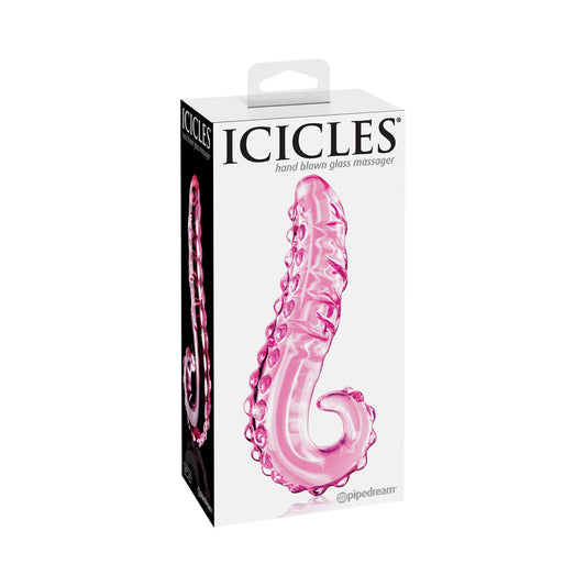 PIPEDREAM - ICICLES NO. 24 CURVED TEXTURED 6 IN. GLASS DILDO WITH HANDLE PINK