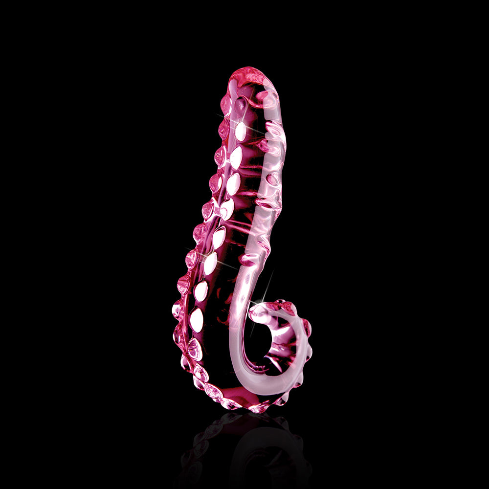 PIPEDREAM - ICICLES N.º 24 DILDO DE VIDRO CURVO TEXTURIZADO DE 15 CM COM PEGA COR-DE-ROSA