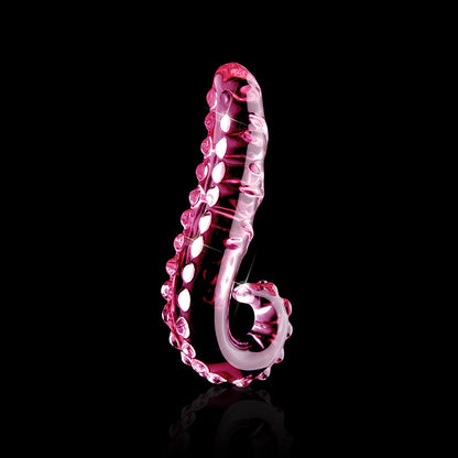 PIPEDREAM - ICICLES N.º 24 DILDO DE VIDRO CURVO TEXTURIZADO DE 15 CM COM PEGA COR-DE-ROSA