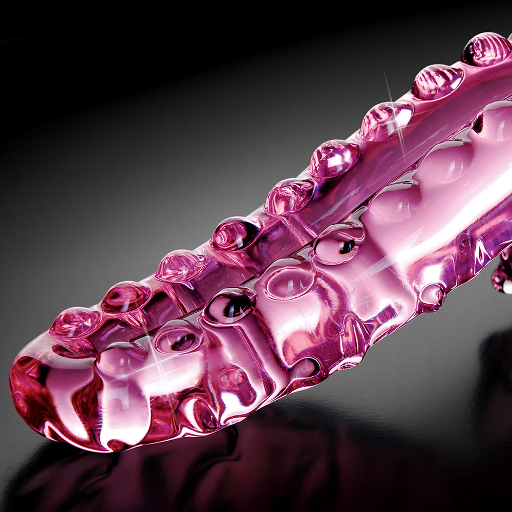 PIPEDREAM - ICICLES N.º 24 DILDO DE VIDRO CURVO TEXTURIZADO DE 15 CM COM PEGA COR-DE-ROSA
