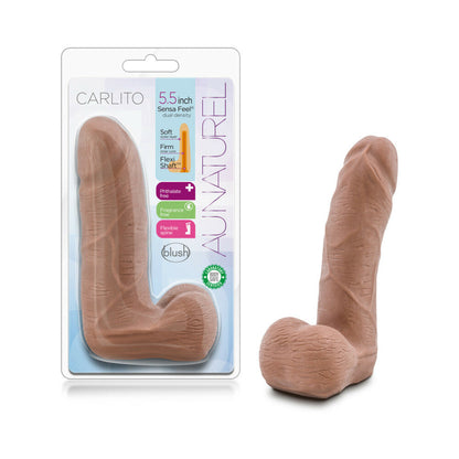 BLUSH - AU NATUREL CARLITO 5 IN. POSABLE DUAL DENSITY DILDO WITH BALLS TAN