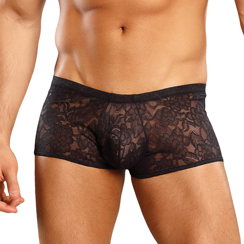 MALE POWER - STRETCH LACE MINI SHORT BLACK LRG