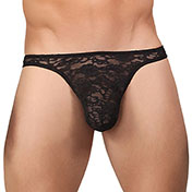 MALE POWER - STRETCH LACE THONG BLACK L/XL