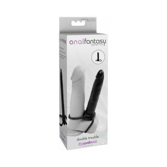 PIPEDREAM - ANAL FANTASY COLLECTION DOUBLE TROUBLE 6 IN. DUAL-ENTRY STRAP-ON DILDO BLACK