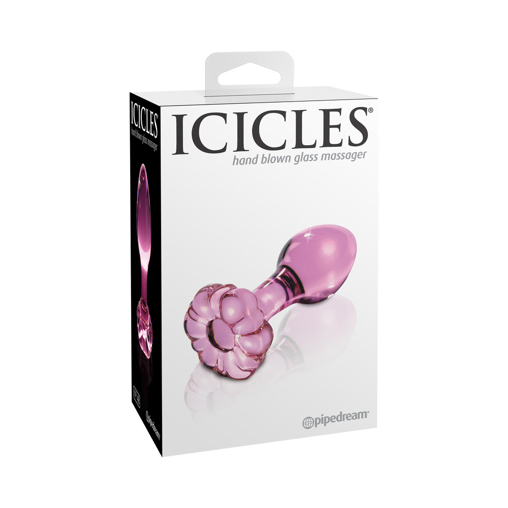 PIPEDREAM - ICICLES NO. 48 GLASS 3.5 IN. ANAL PLUG WITH FLOWER BASE PINK