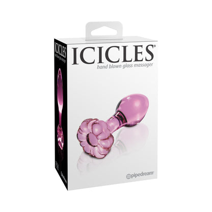 PIPEDREAM - ICICLES NO. 48 GLASS 3.5 IN. ANAL PLUG WITH FLOWER BASE PINK