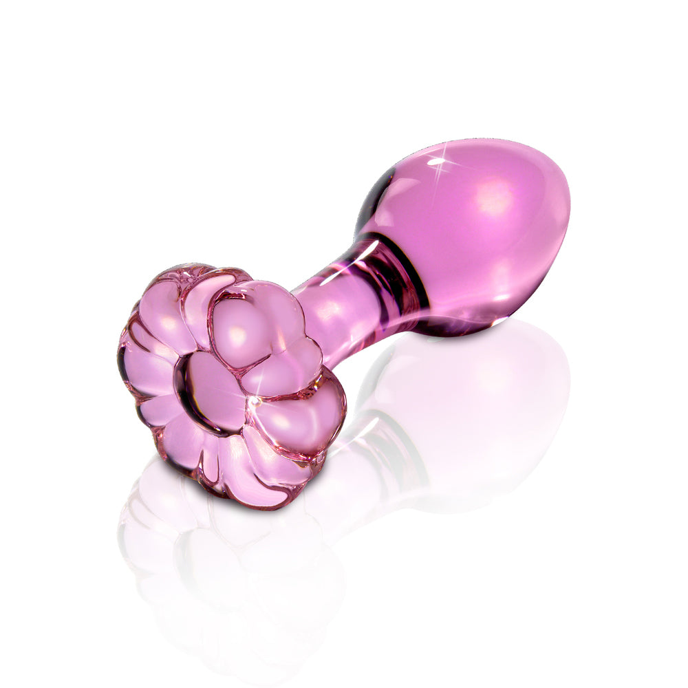 PIPEDREAM - ICICLES NO. 48 GLASS 3.5 IN. ANAL PLUG WITH FLOWER BASE PINK