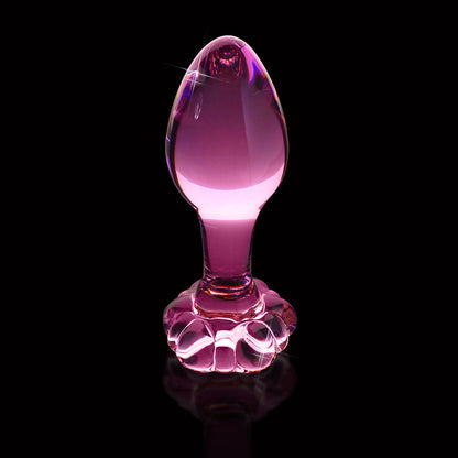 PIPEDREAM - ICICLES NO. 48 GLASS 3.5 IN. ANAL PLUG WITH FLOWER BASE PINK