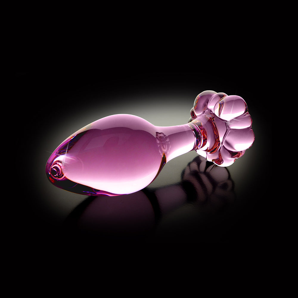 PIPEDREAM - ICICLES NO. 48 GLASS 3.5 IN. ANAL PLUG WITH FLOWER BASE PINK