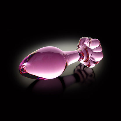 PIPEDREAM - ICICLES NO. 48 GLASS 3.5 IN. ANAL PLUG WITH FLOWER BASE PINK