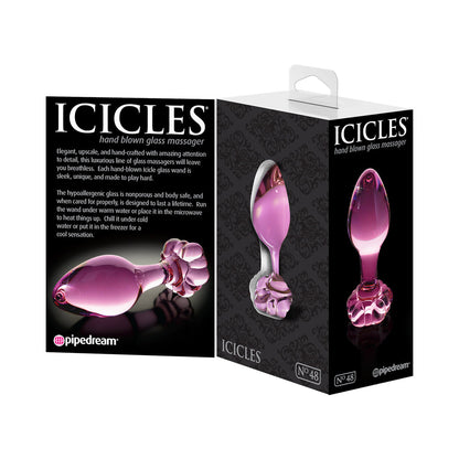 PIPEDREAM - ICICLES NO. 48 GLASS 3.5 IN. ANAL PLUG WITH FLOWER BASE PINK