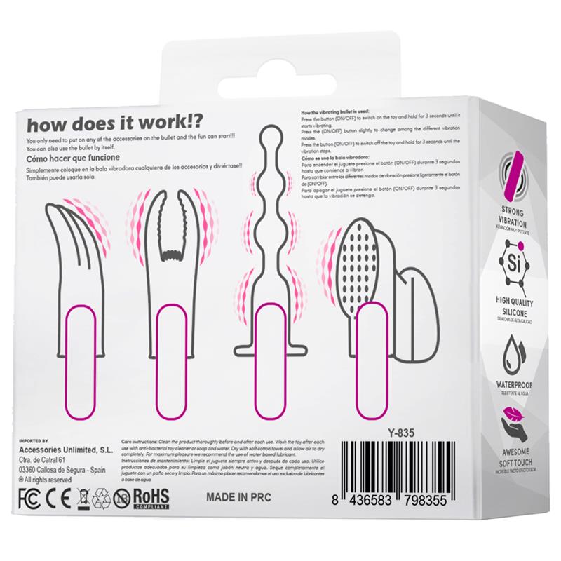 LATETOBED - 4FUN BALA VIBRADOR Y 4 FUNDAS USB IMPERMEABLE SILICONA