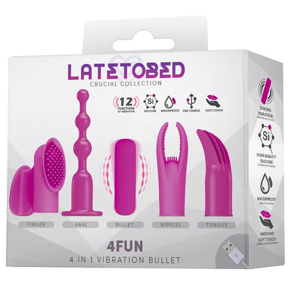 LATETOBED - 4FUN BALA VIBRADOR Y 4 FUNDAS USB IMPERMEABLE SILICONA
