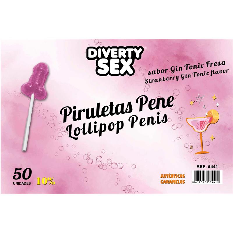 DIVERTY SEX - 50 PIRULETAS FORMA DE PENE GIN TONIC 10% ALCOHOL