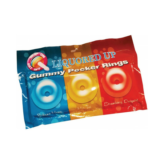 HOTT PRODUCTS - LIQUORED UP PECKER GUMMY RINGS-3PK (BAHAMA MAMA, MAI TAI AND STRAWBERRY DAIQUIRI)