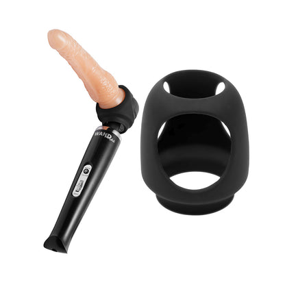XR BRANDS - WAND ESSENTIALS SILICONE STRAP CAP WAND HARNESS FOR DILDOS BLACK