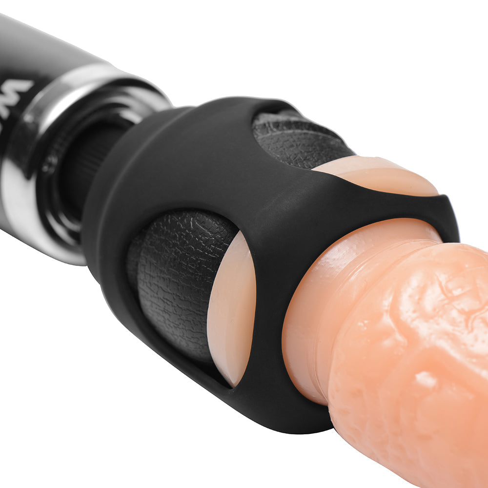 XR BRANDS - WAND ESSENTIALS SILICONE STRAP CAP WAND HARNESS FOR DILDOS BLACK