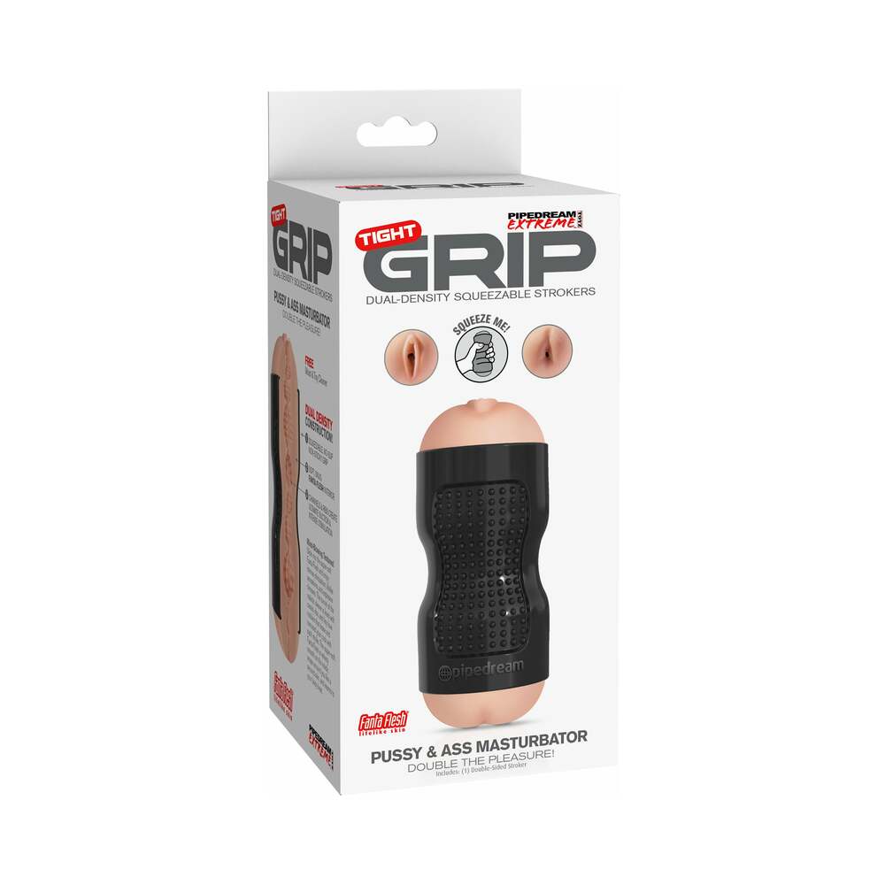 PDX BRANDS - MASTURBADOR PDX TIGHT GRIP PUSSY & ASS DE DUPLA DENSIDADE E MOLDÁVEL BEGE/PRETO