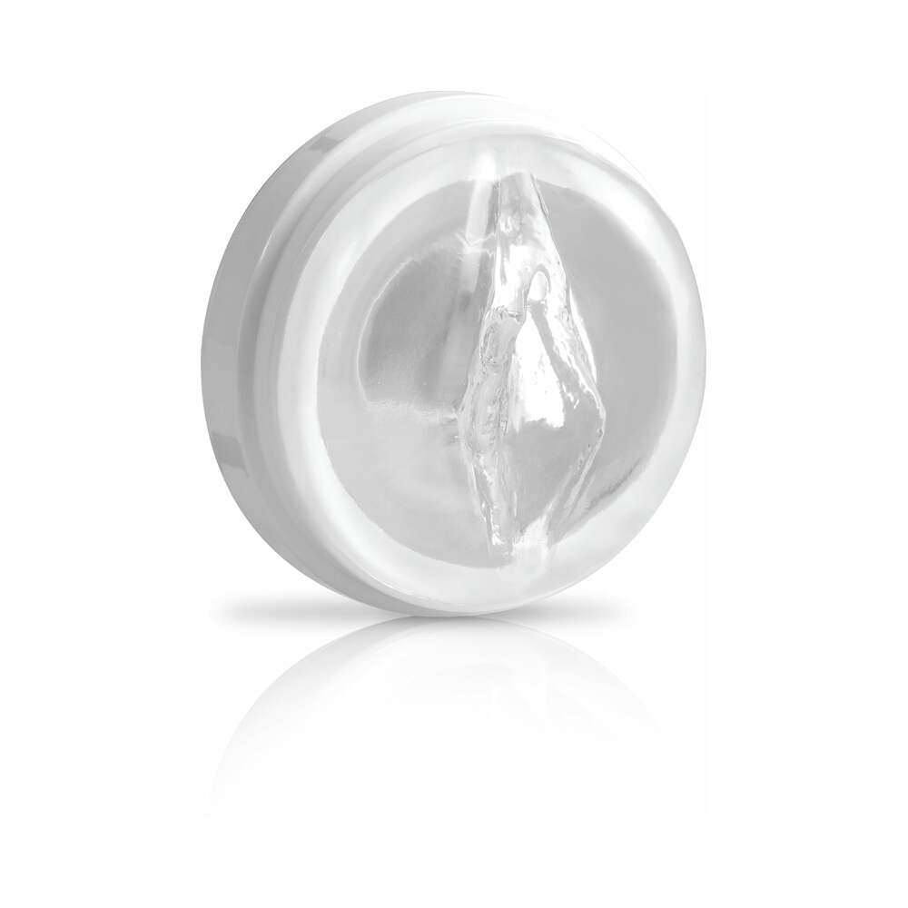 PDX BRANDS - PDX MEGA-BATOR PUSSY ROTATING THRUSTING STROKER WITH SUCTION CUP CLEAR/WHITE